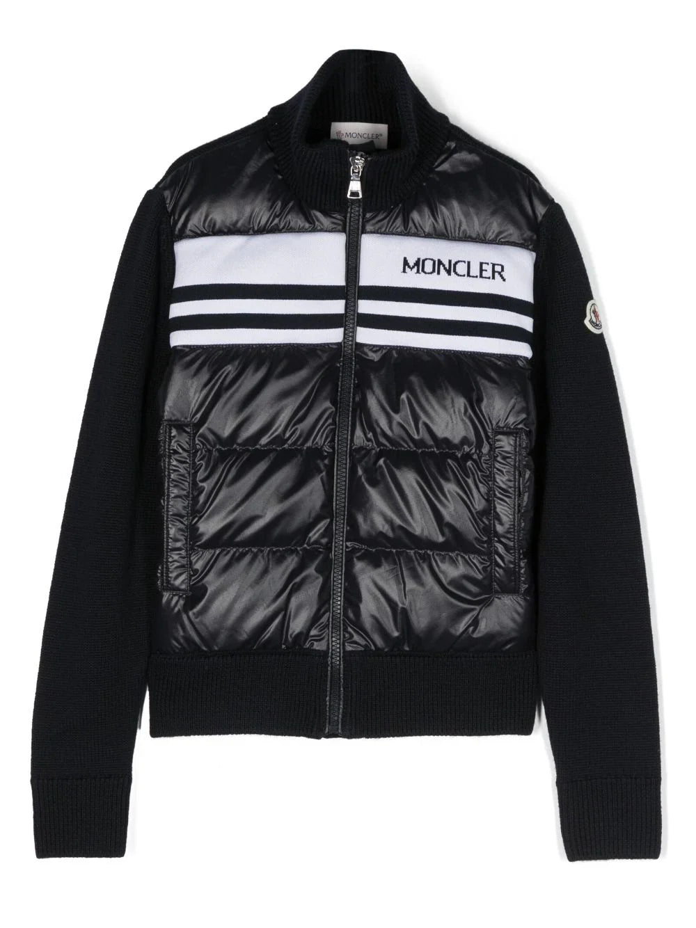 Cardigan plumífero con logo en intarsia MONCLER