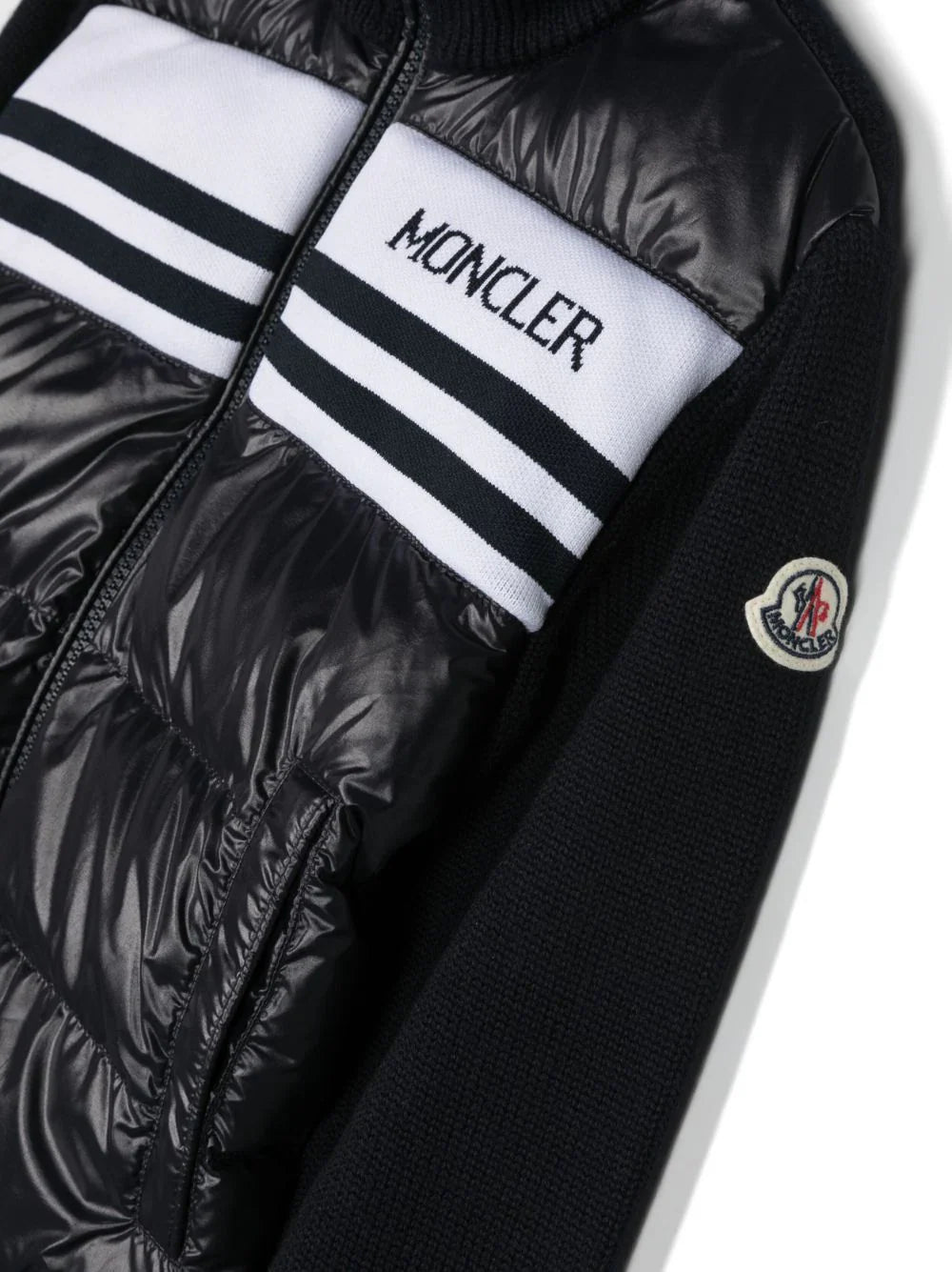 Cardigan plumífero con logo en intarsia MONCLER