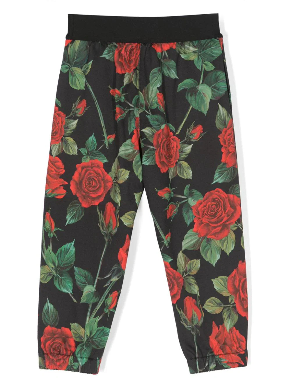 Pantalón con print rosas y con logo en la cinturilla Dolce & Gabbana