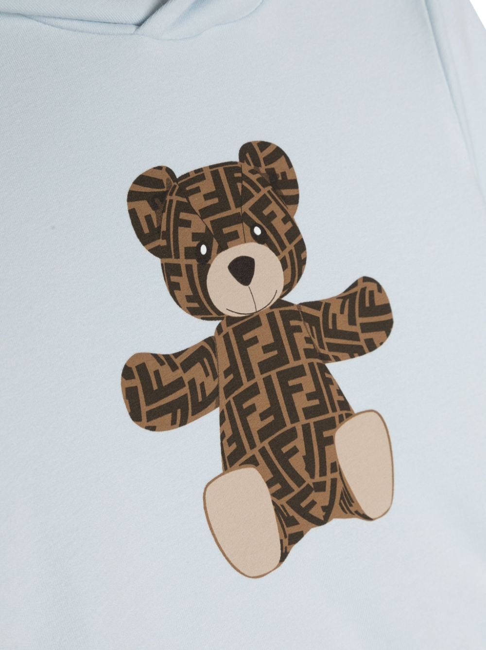 Sudadera color azul con capucha y motivo de oso Fendi Kids