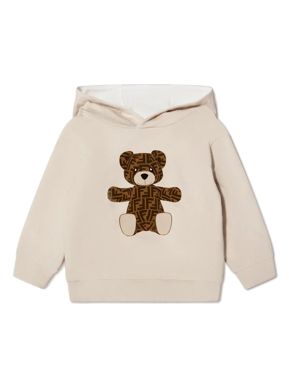 Sudadera color beige con capucha y motivo de oso Fendi Kids