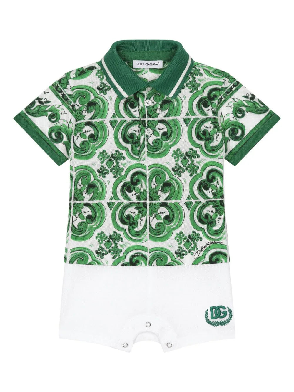 Pelele de color verde con estampado Mayólica Dolce & Gabbana Kids