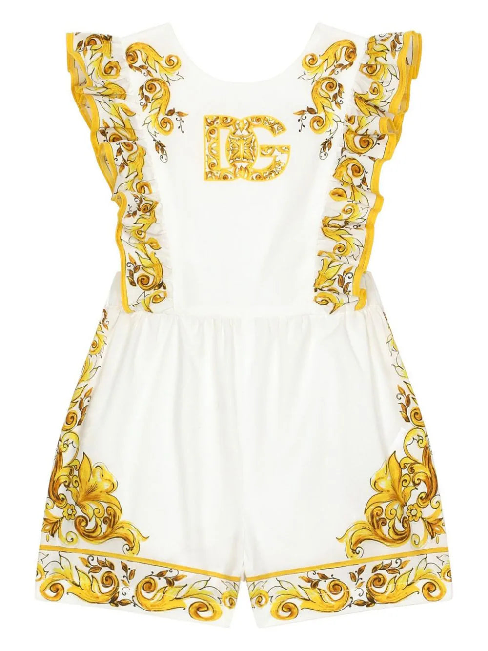 Pelele con volantes y logo estampado Mayólica Dolce & Gabbana Kids