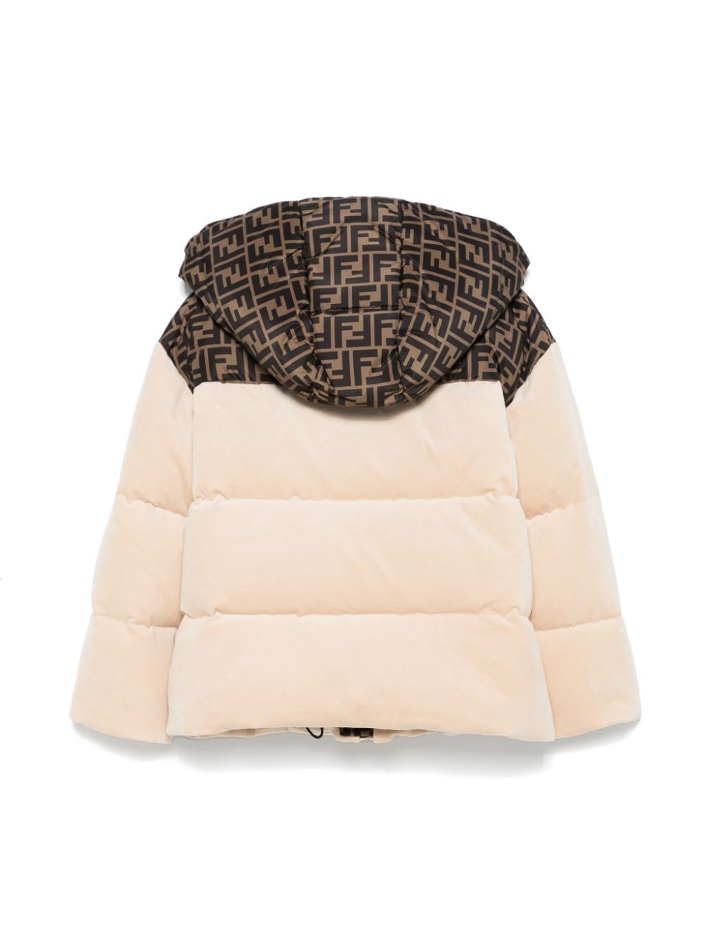 Chaqueta de invierno beige con capucha y logo FF de la marca Fendi Kids