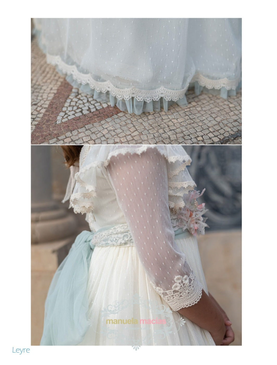 Vestido LEYRE de comunión para niña de la marca Manuela (corona de flores incluida)