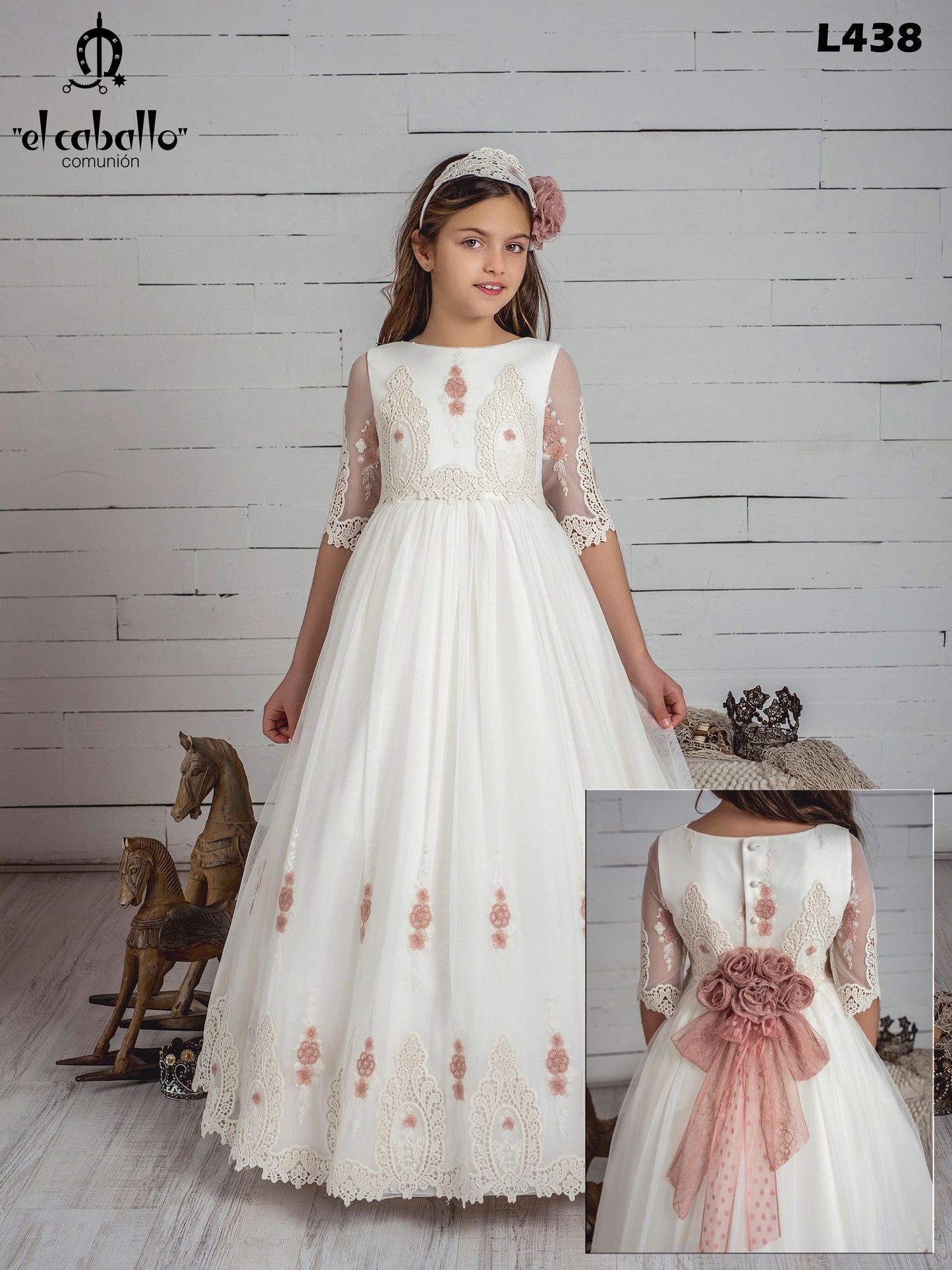 Vestido de comunión L438 con mangas encaje MARLA