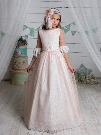 Vestido de comunión L162 rosa de maga larga Marla