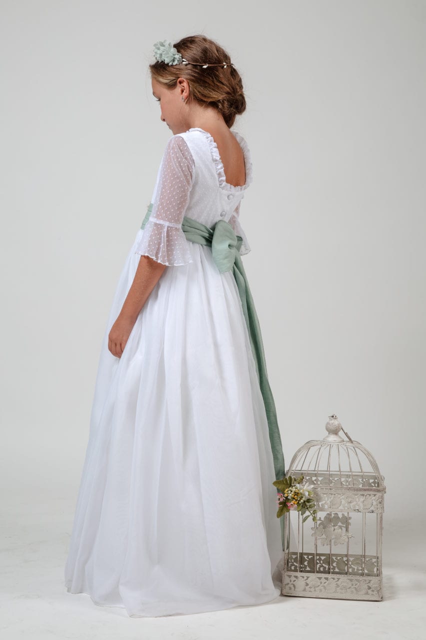 Vestido de comunión para niña con lazada verde TRIANA Coordinanos
