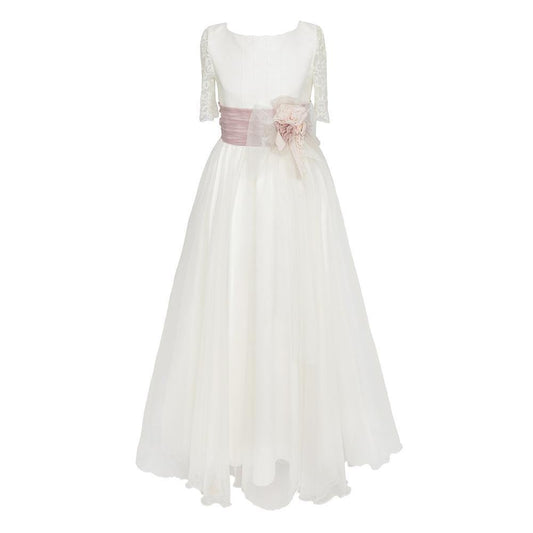 Vestido de comuniôn para niña con una flor y lazada rosa de Marla - Modini Shop