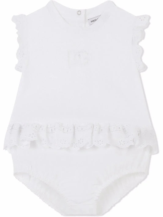 Pelele de popelina con bordado inglés Dolce & Gabbana Kids