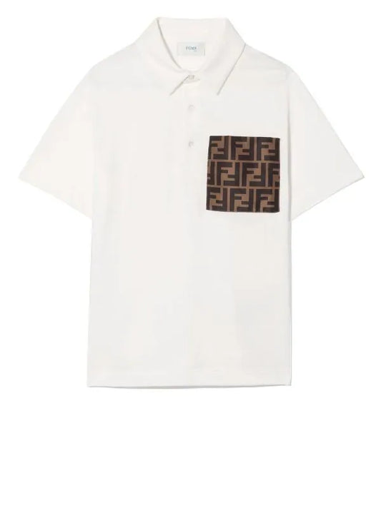 Polo blanco con logo estampado de la marca Fendi Kids