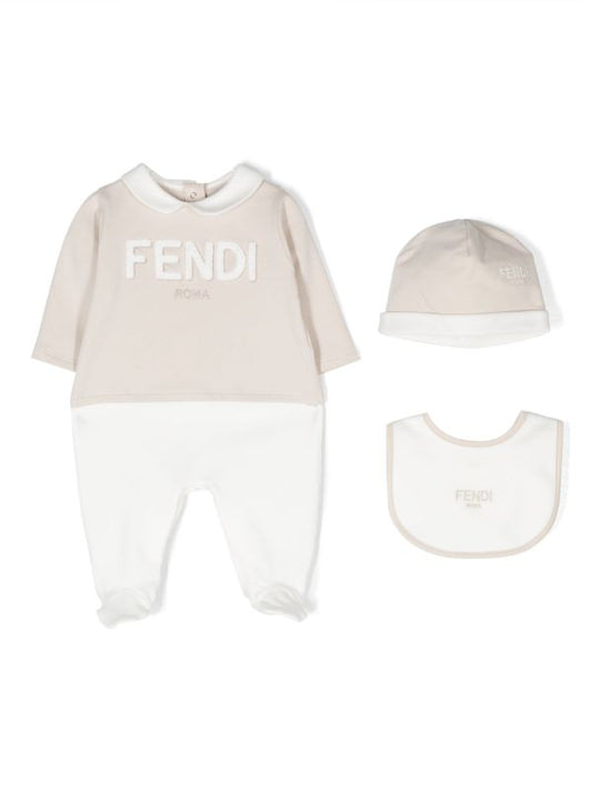 Pelele beige con logo bordado Fendi Kids