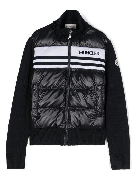 Cardigan plumífero con logo en intarsia MONCLER