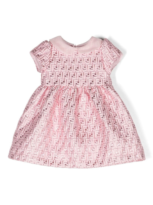 Vestido de fiesta con logo FF bordado Fendi Kids
