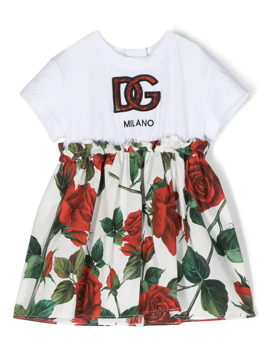 Vestido con logo estampado de rosa Dolce & Gabbana