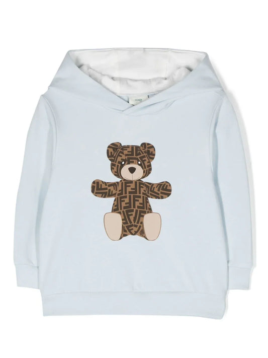 Sudadera color azul con capucha y motivo de oso Fendi Kids