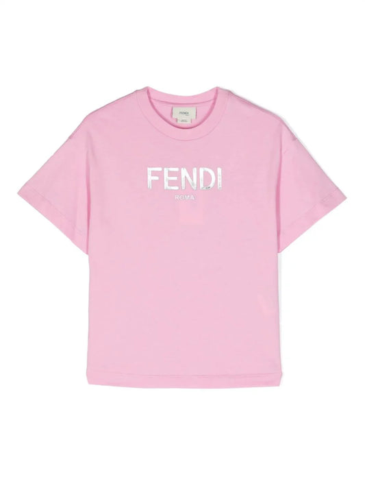 Camiseta color rosa con logo Fendi Kids