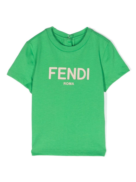 Camiseta color verde con logo estampado Fendi Kids