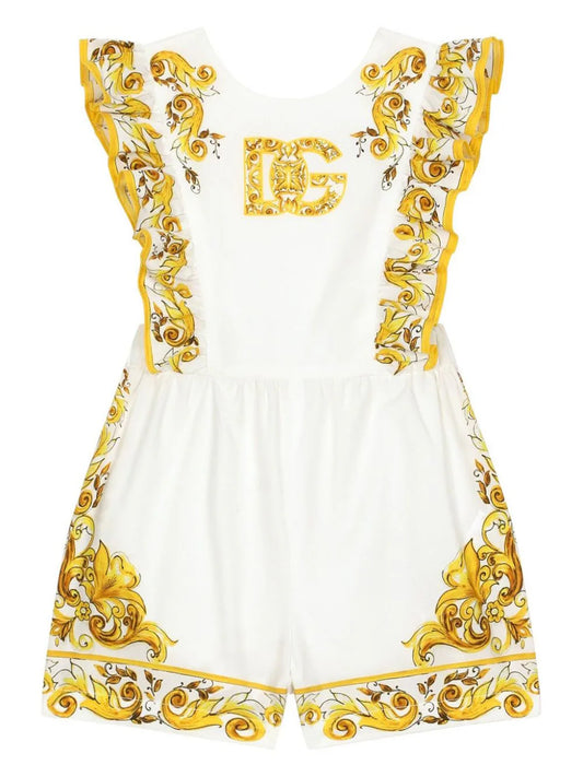 Pelele con volantes y logo estampado Mayólica Dolce & Gabbana Kids
