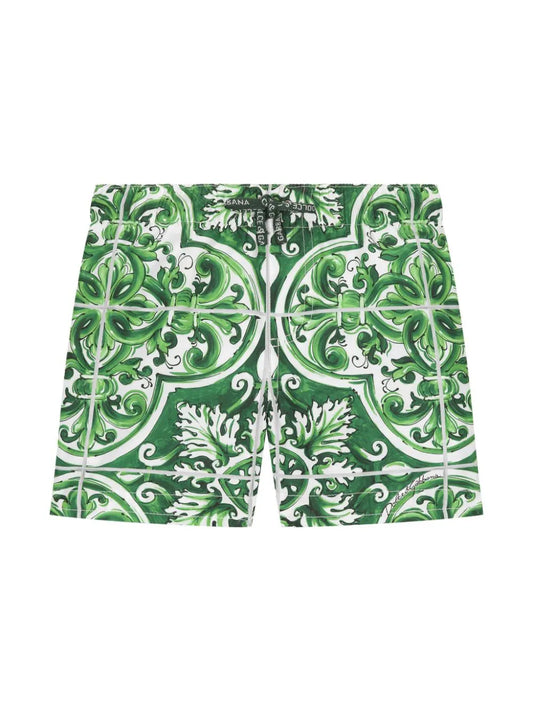 Bañador con estampado Mayólica verde Dolce & Gabbana Kids