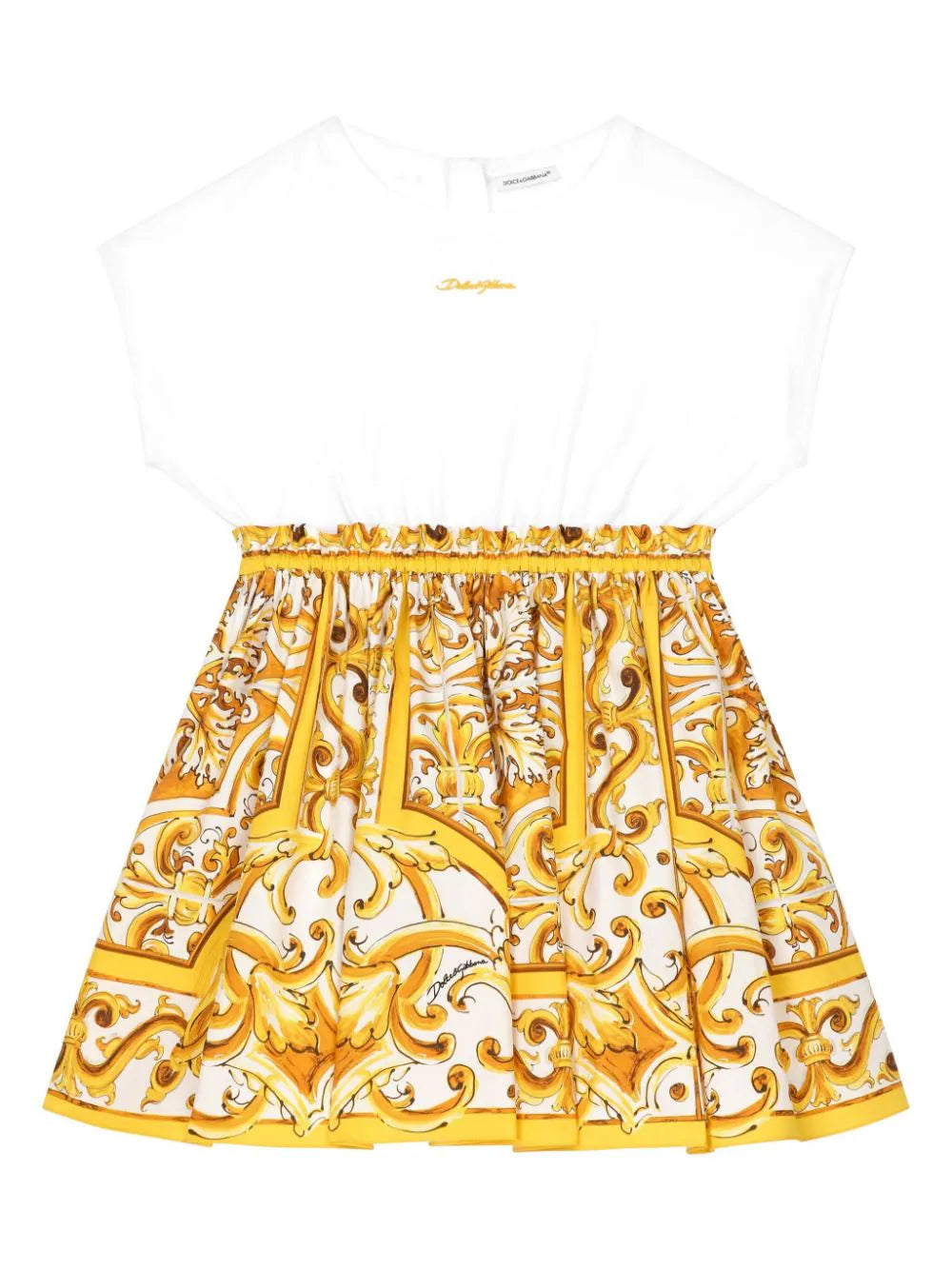 Vestido estampado mayólica con manga corta de la marca Dolce & Gabbana
