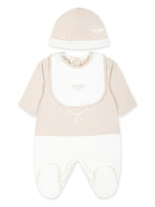 Set de pelele beige con logo Fendi estampado