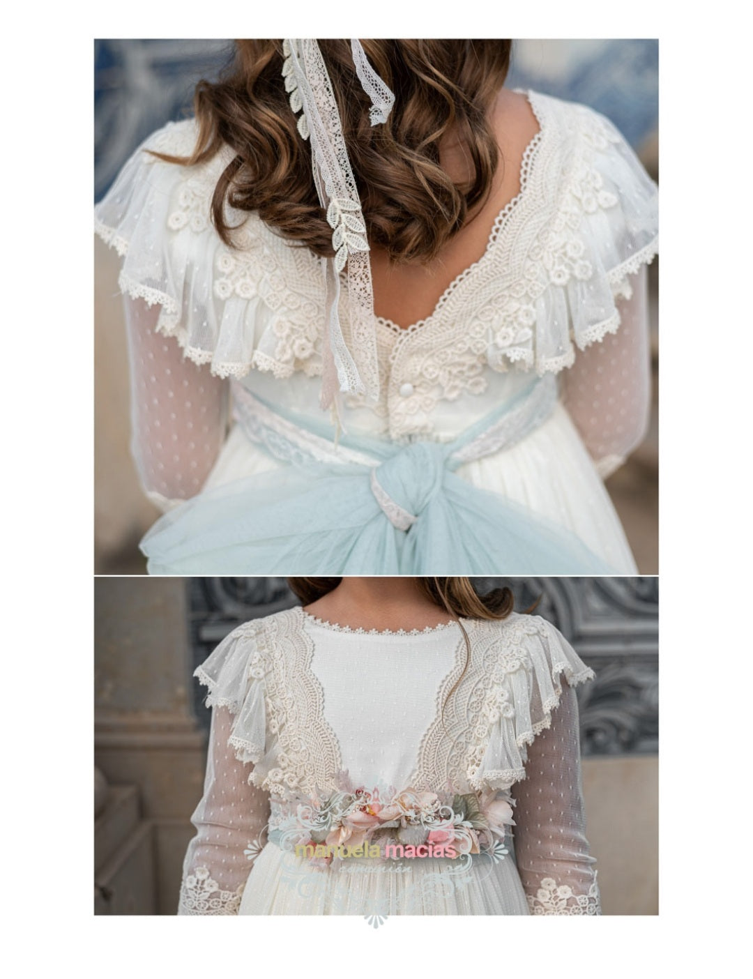 Vestido LEYRE de comunión para niña de la marca Manuela (corona de flores incluida)
