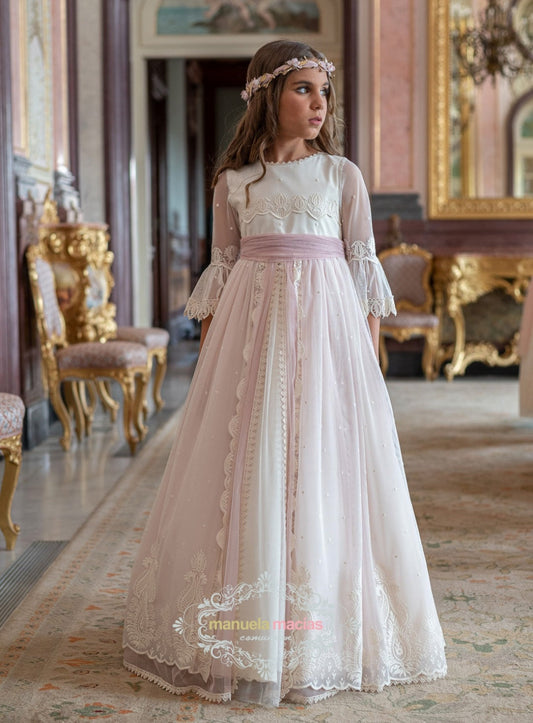 Vestido AMELIA de comunión para niña de la marca Manuela (corona de flores incluida)