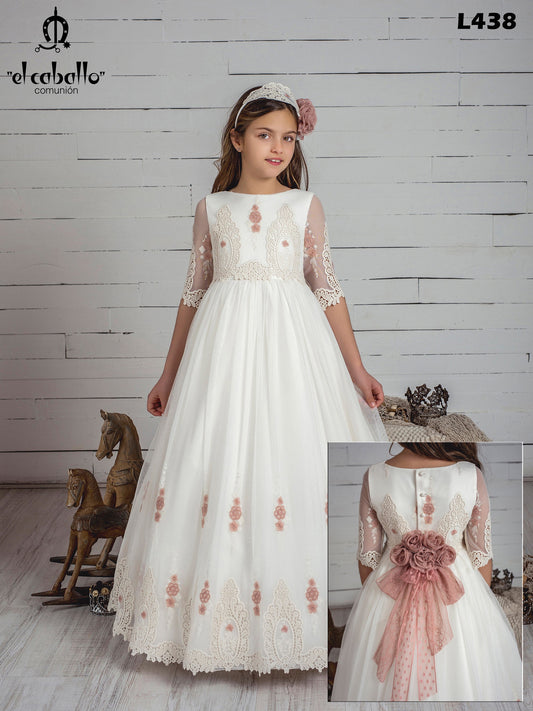Vestido de comunión L438 con mangas encaje MARLA