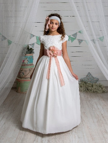 Vestido de comunión L102 con la flor y manga corta MARLA