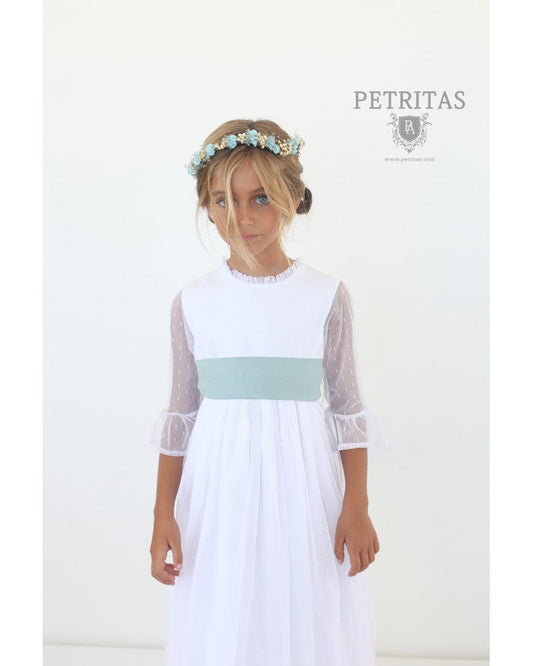 Vestido de comunión Blanco manga tul de la marca PETRITAS (lazada no incluida)